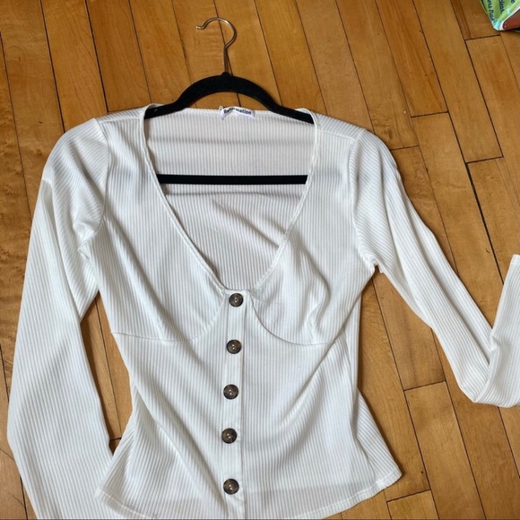 Reformation White Ribbed Virgil Top | Size L - Picture 2 of 6